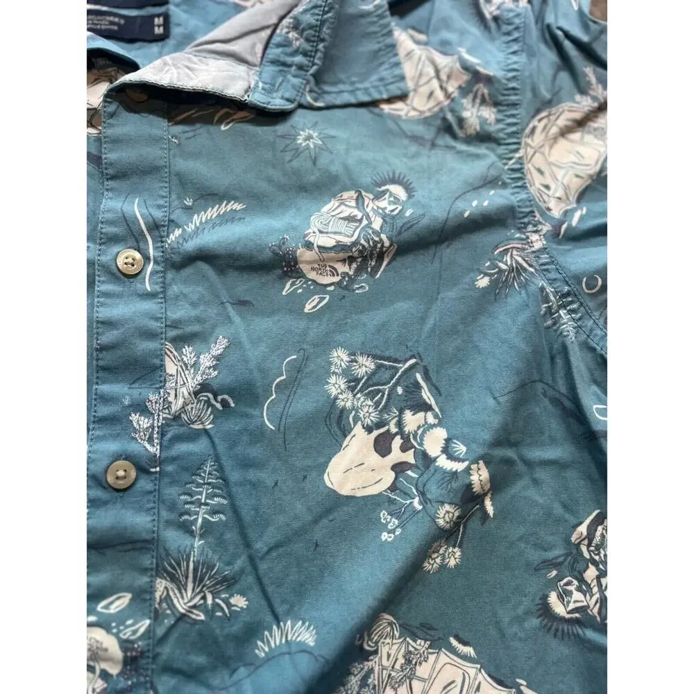 The‎ North Face Short Sleeve Button Up Shirt Men’s Size M Blue Camping Tent